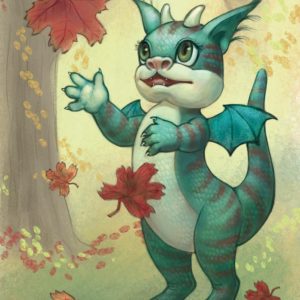 Иллюстрация для скачивания Дракончик ловит осенние листья