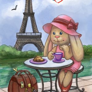 Иллюстрация зайка в Париже.Все права защищены